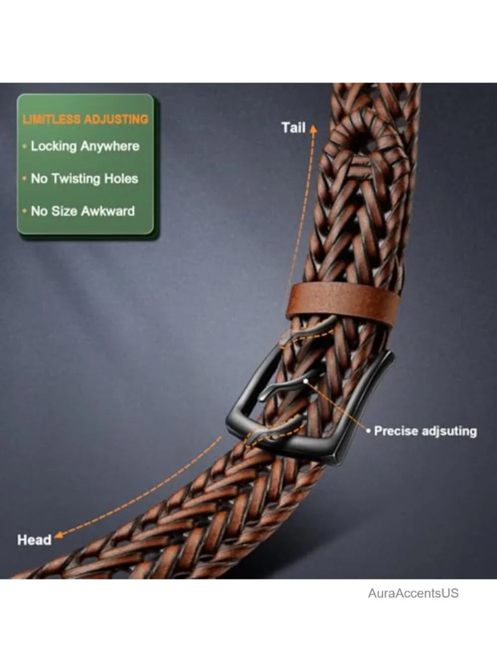 Woven Braided Faux Leather Belt Holeless Adjustable Men's Golf Casual
